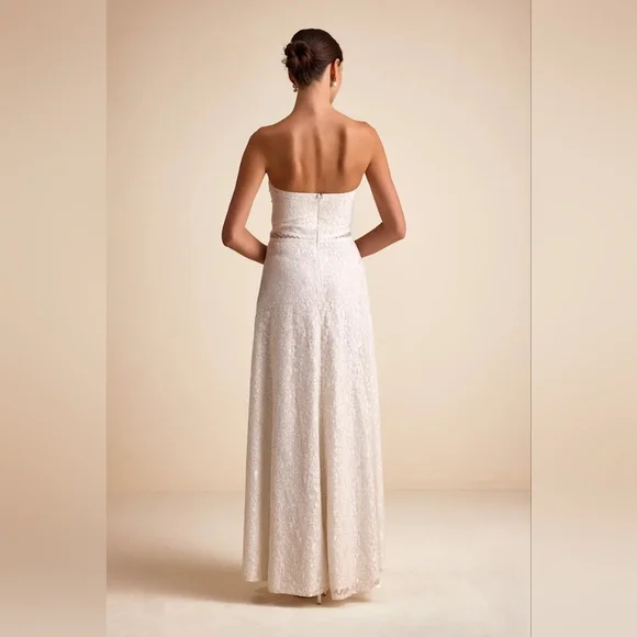 Lulus Eldoria White Lace Strapless Bustier Maxi Dress S Wedding Bridal Party - Picture 5 of 11